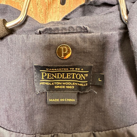 Pendleton Hooded Utility Vest Womens Lg Navy Blue Cotton Blend Pockets Full Zip - Picture 6 of 8